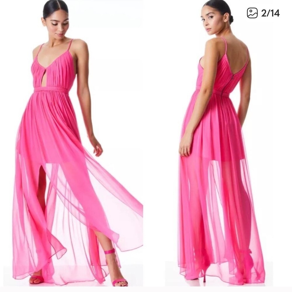 Alice + Olivia Tamar Fuchsia Silk Maxi Dress